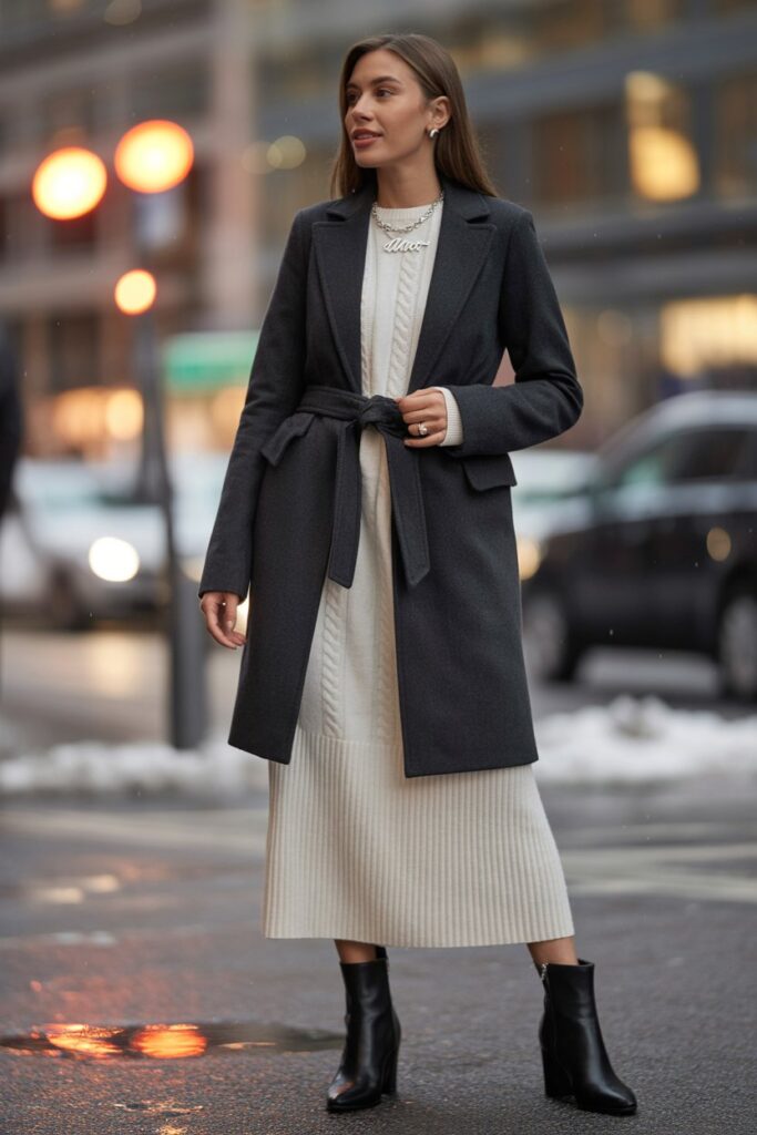 Sweater Dress + Belted Coat
