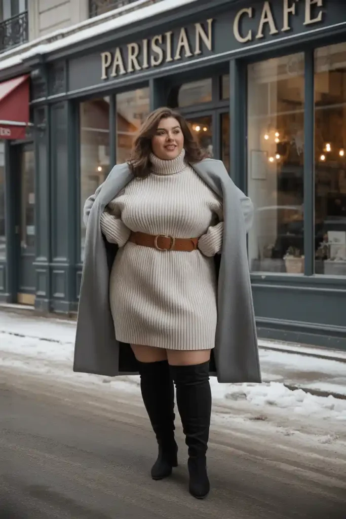 Sweater Dress + Over-The-Knee Boots