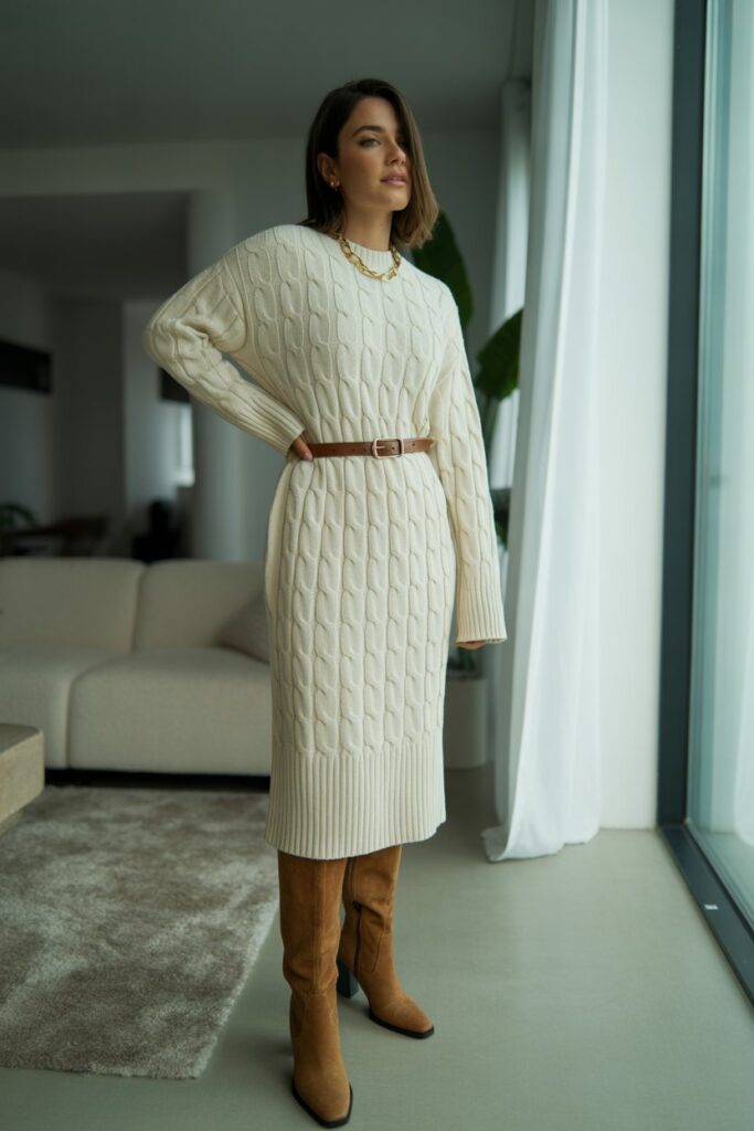 Sweater Dress + Tall Boots