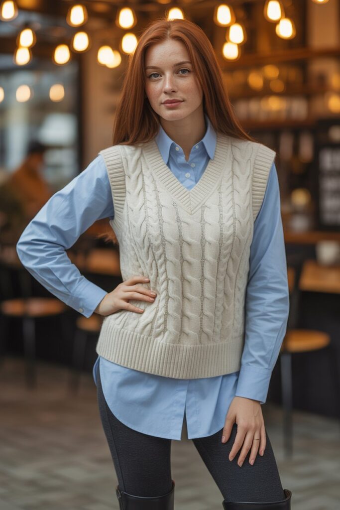 Sweater Vest + Button-Up Shirt + Leggings