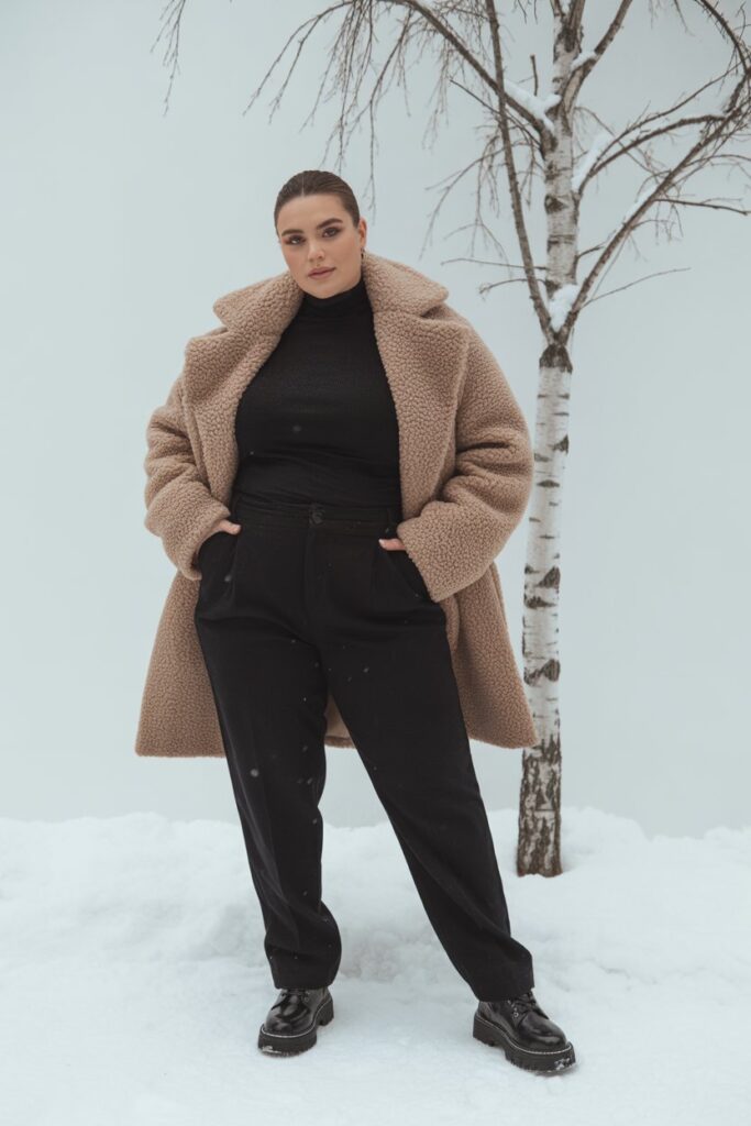 Teddy Coat + All-Black Outfit