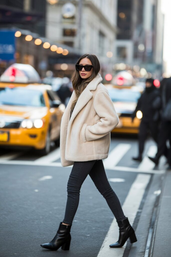 Teddy Coat + Skinny Jeans
