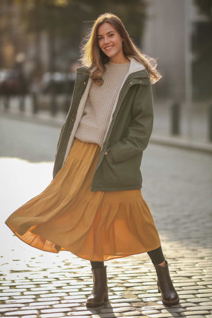 Tiered Skirt + Fleece-Lined Leggings
