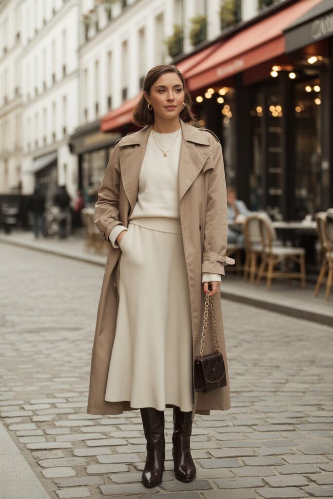 Trench Coat + Knit Set