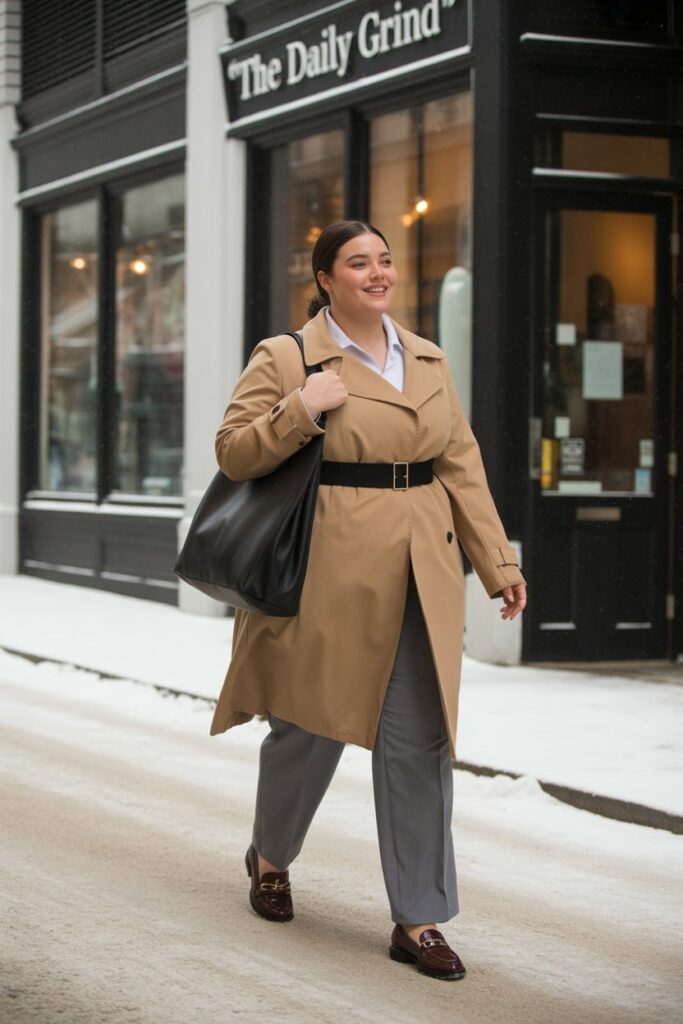 Trench Coat + Wide Belt + Loafers