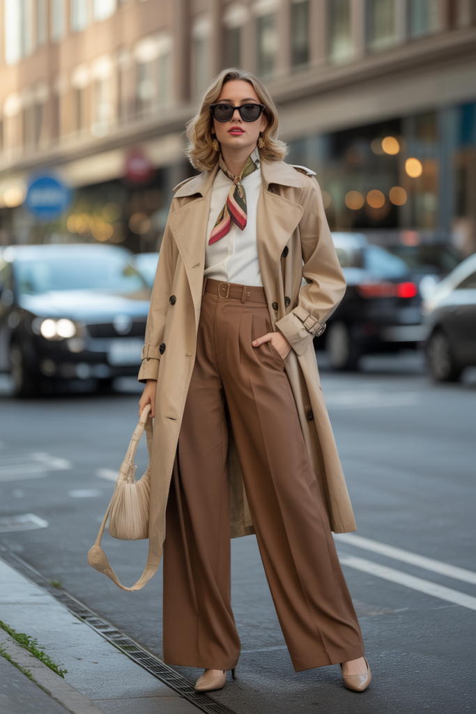 Trench Coat + Wide-Leg Trousers