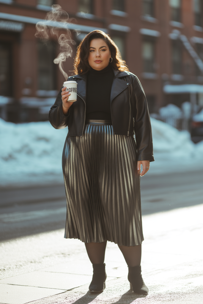 Turtleneck + Pleated Midi Skirt