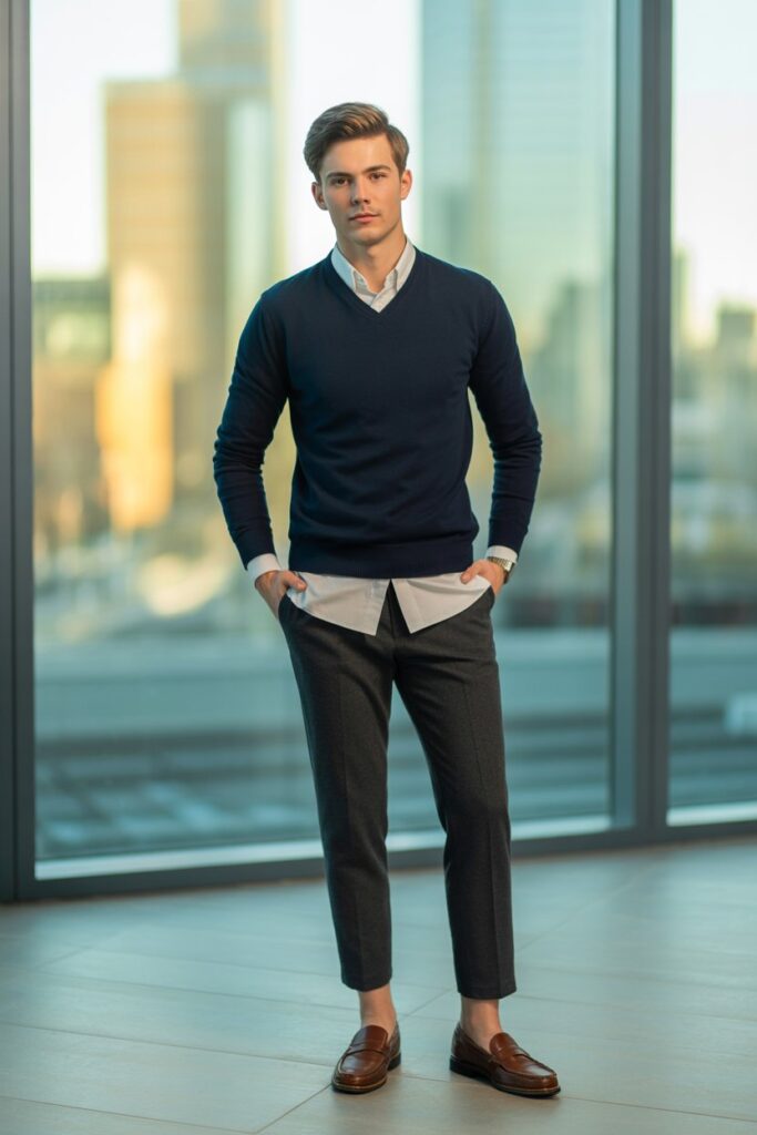 V-Neck Sweater + Collared Shirt
