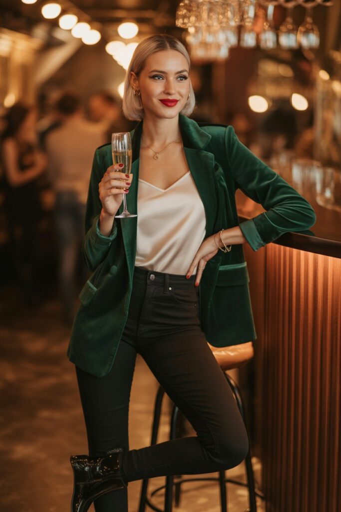 Velvet Blazer + Skinny Jeans For Low-Key Glam