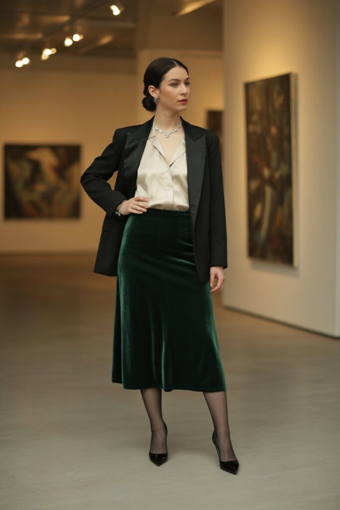 Velvet Skirt + Blouse + Blazer