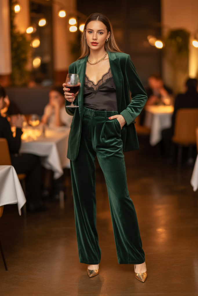 Velvet Suit + Lace Camisole