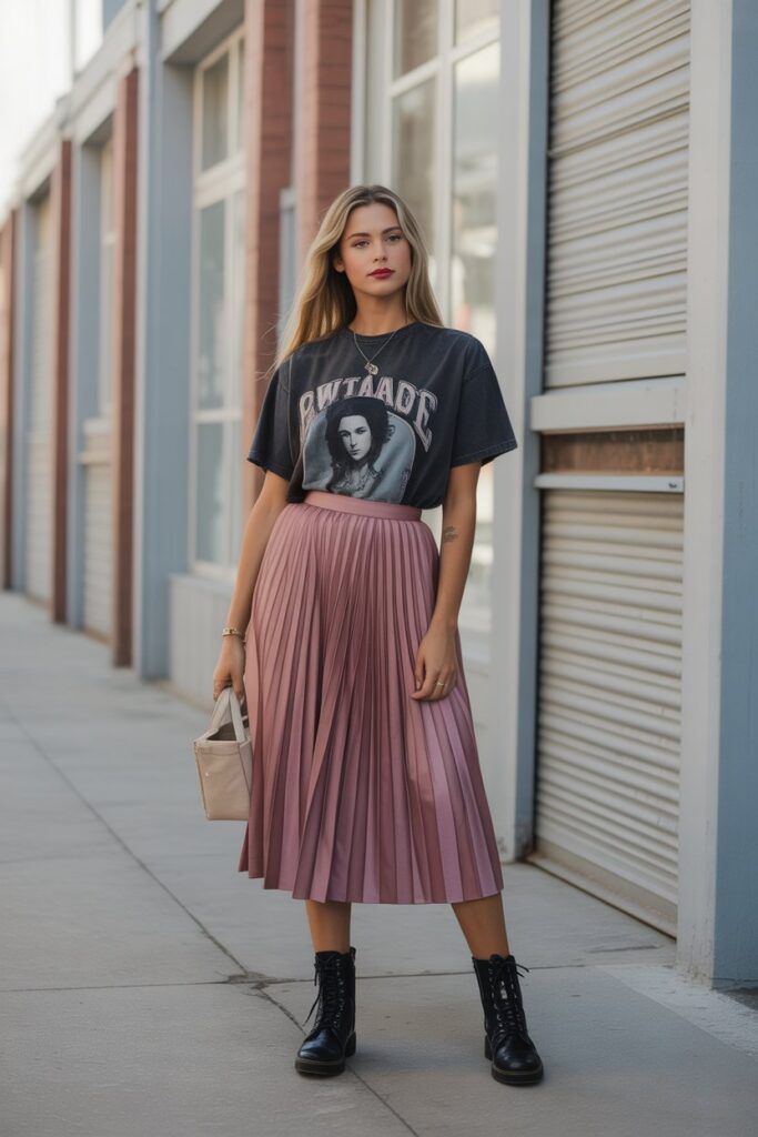 Vintage Band Tee + Midi Skirt