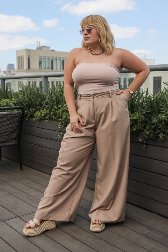 Wide-Leg Trousers + Tube Top for Stylish Comfort