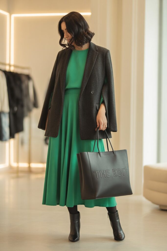 Wool Blazer + Midi Dress
