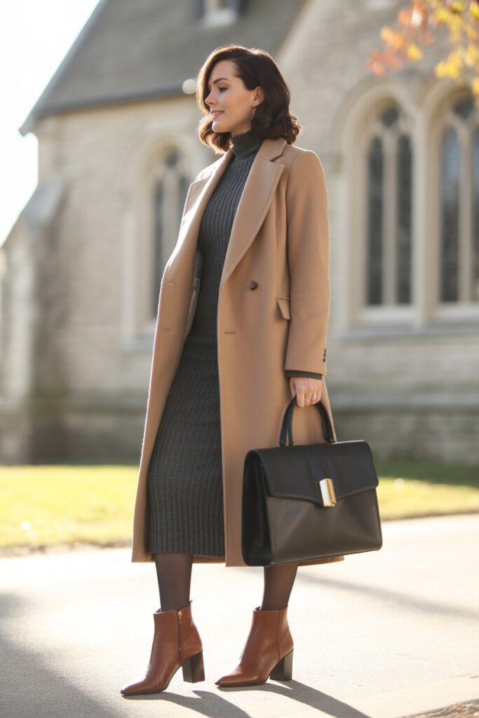 Wool Coat + Midi Sweater Dress