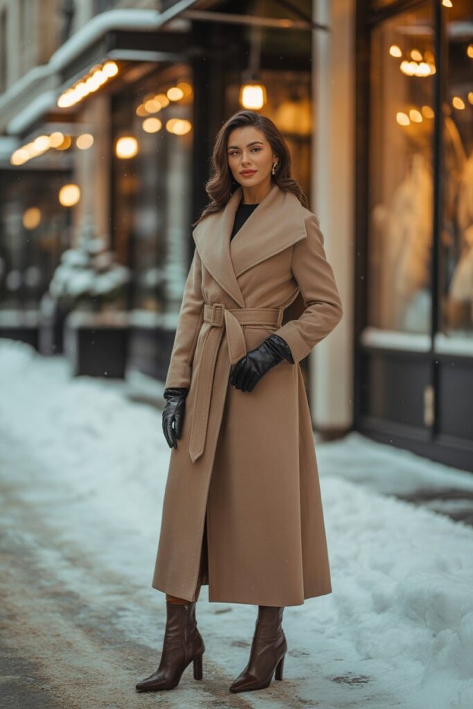 Wrap Coat + Leather Gloves