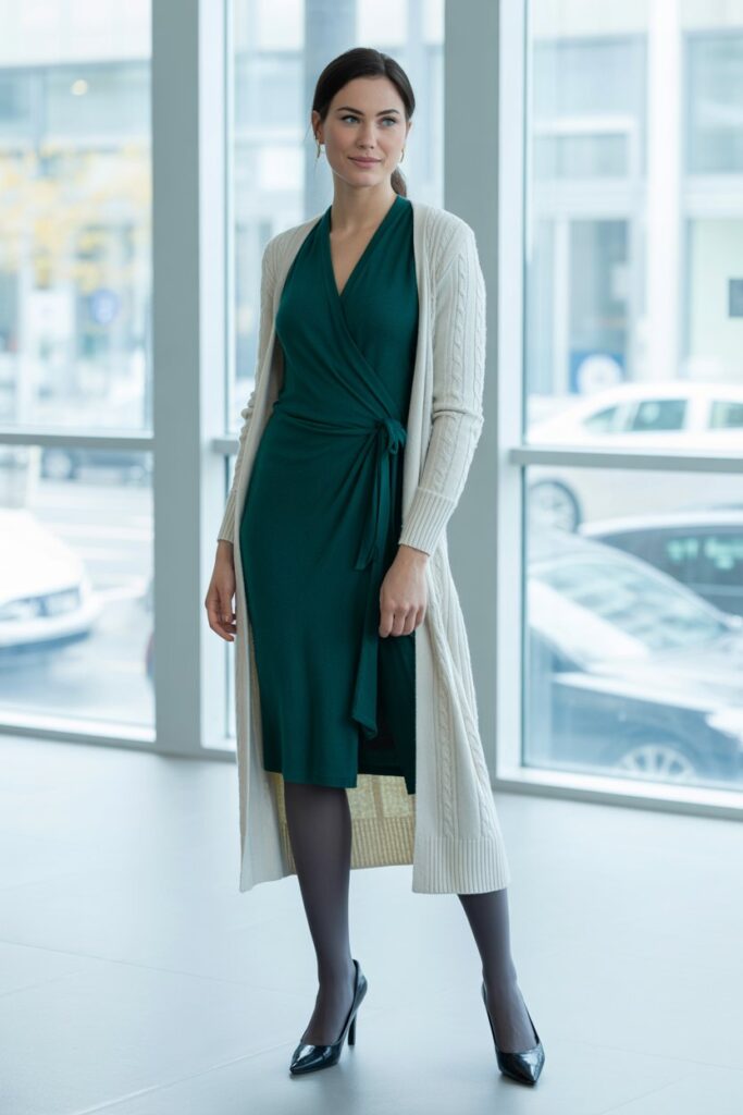 Wrap Dress + Long Cardigan