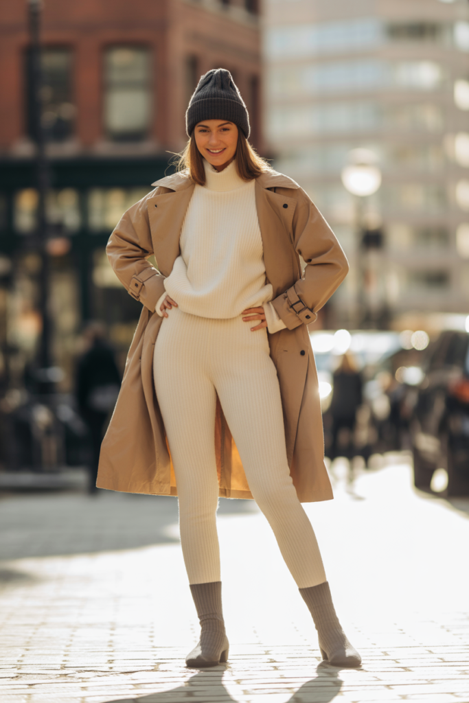 matching knit set + trench coat