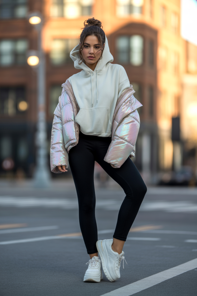 oversized hoodie +puffer jacket