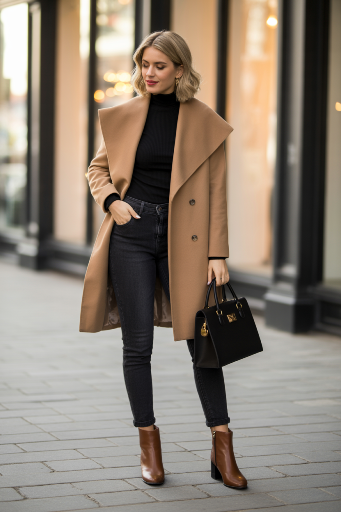 wool coat + turtule neck