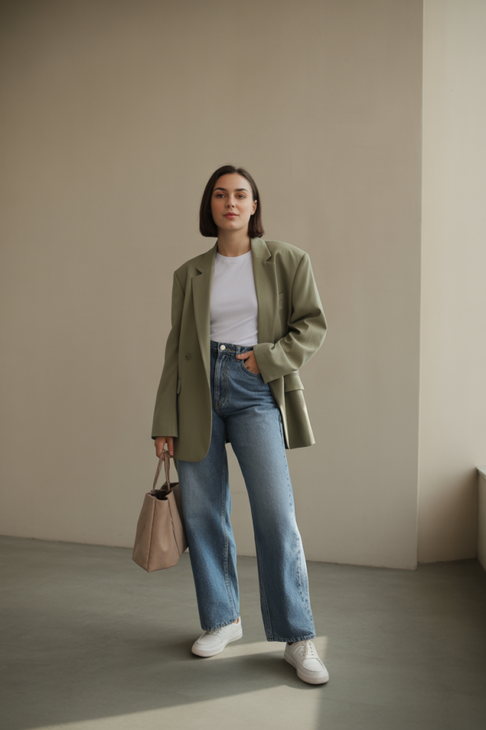 4. Oversized Blazer + Straight-Leg Jeans