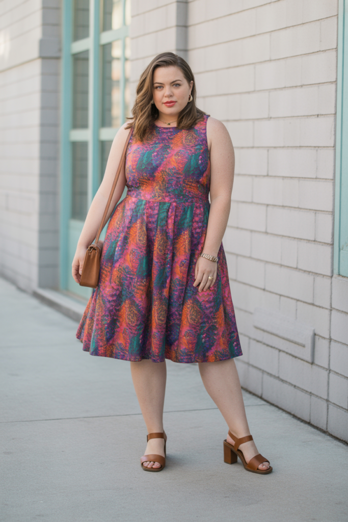 A-Line Dress With Block Sandals