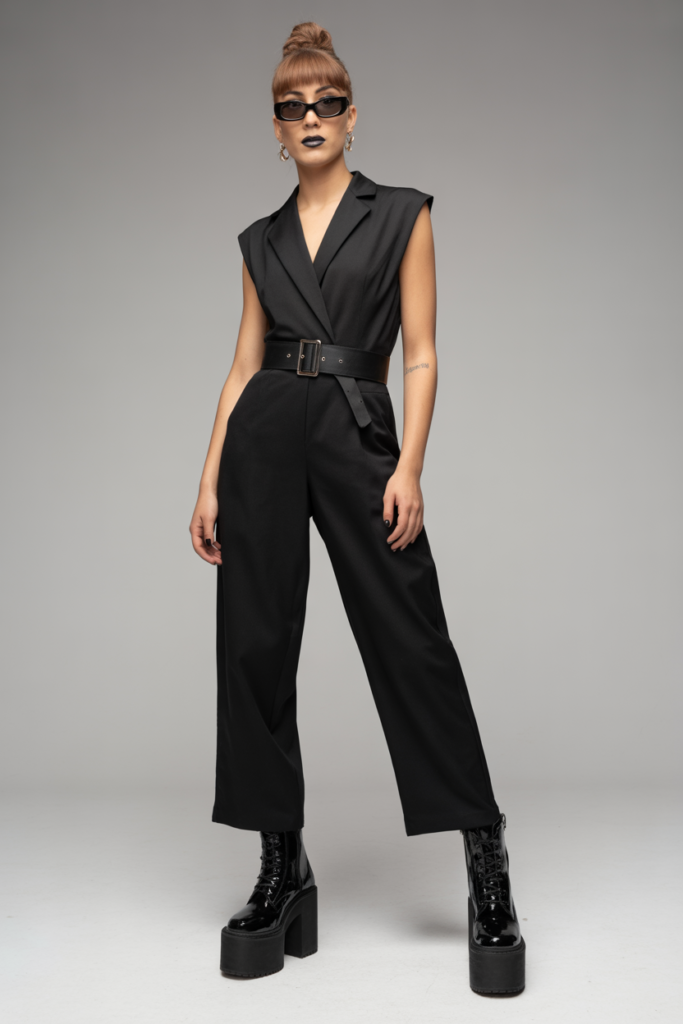 All-Black Jumpsuit With Belt