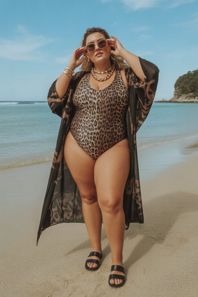 Animal Print One-Piece + Gold Jewelry