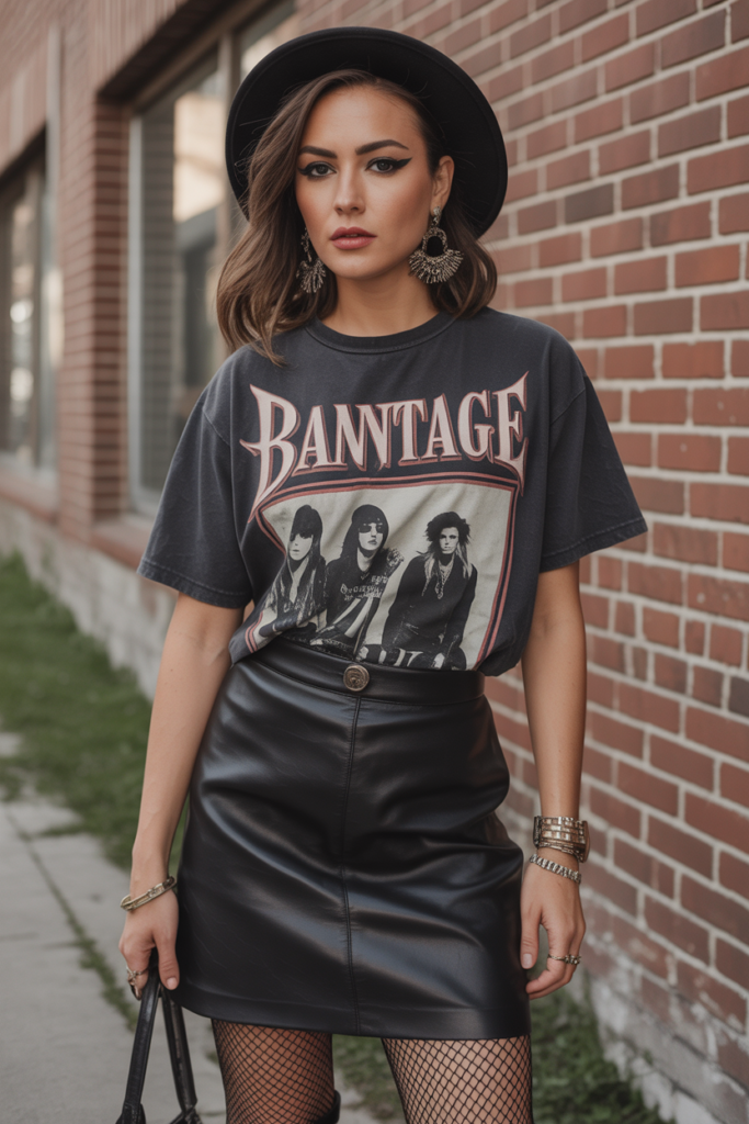 Band Tee + Leather Skirt
