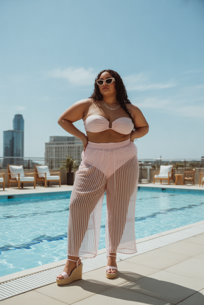 Bandeau Bikini + Sheer Palazzo Pants