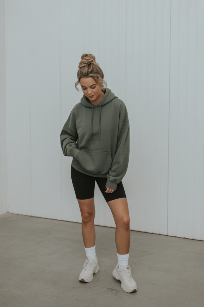 Biker Shorts + Oversized Hoodie
