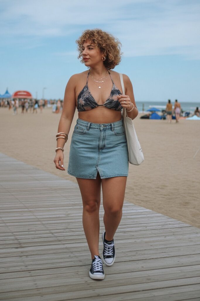 Bikini Top + Denim Skirt