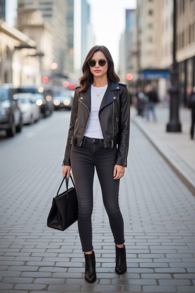 Black Leather Jacket + Skinny Jeans