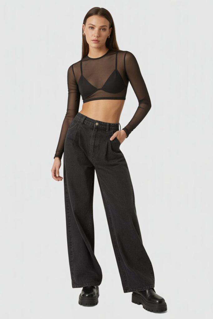 Black Mesh Top + Bralette