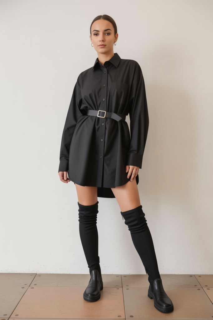 Black Oversized Shirt Dress