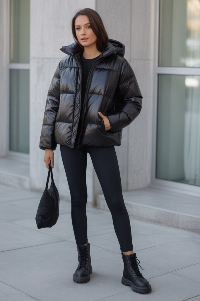 Black Puffer Jacket + Leggings