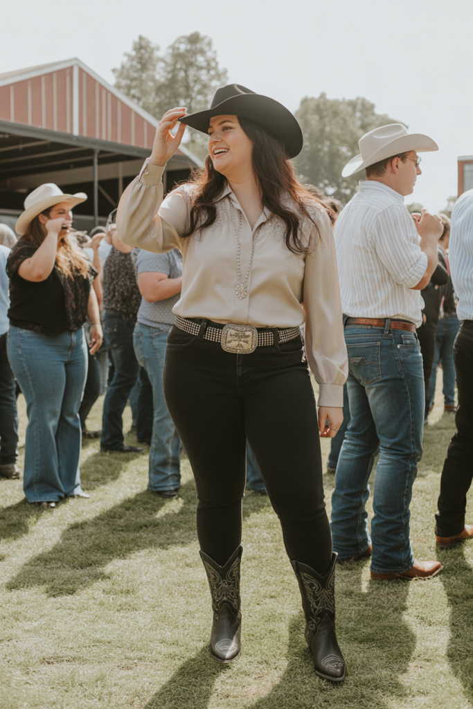 Black Skinny Jeans + Studded Belt For Modern Cowgirl