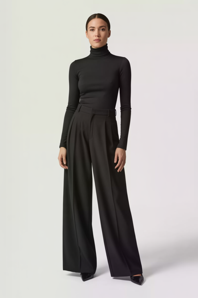 Black Turtleneck + Wide-Leg Trousers