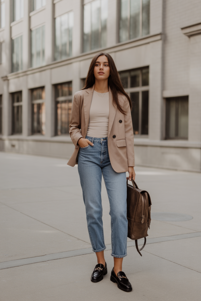 Blazer + Straight-Leg Jeans