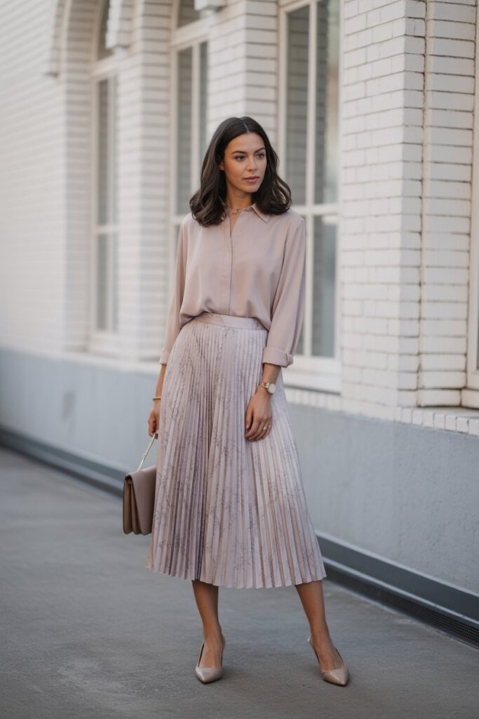 Blouse + Pleated Midi Skirt For Feminine Sophistication