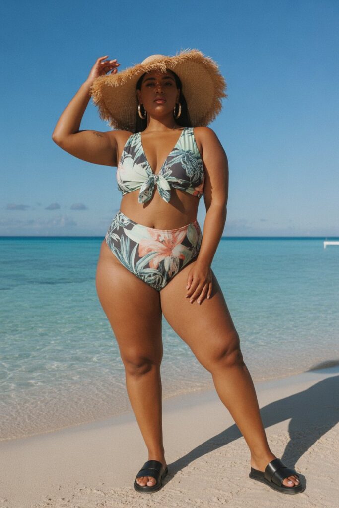 Bold Printed Bikini + Oversized Hat