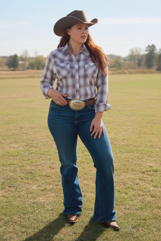 Bootcut Jeans + Plaid Shirt For A Classic Western Look