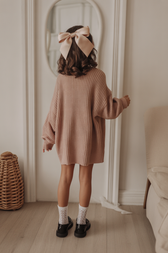 Bow Hair Accessory + Oversized Sweater Dress