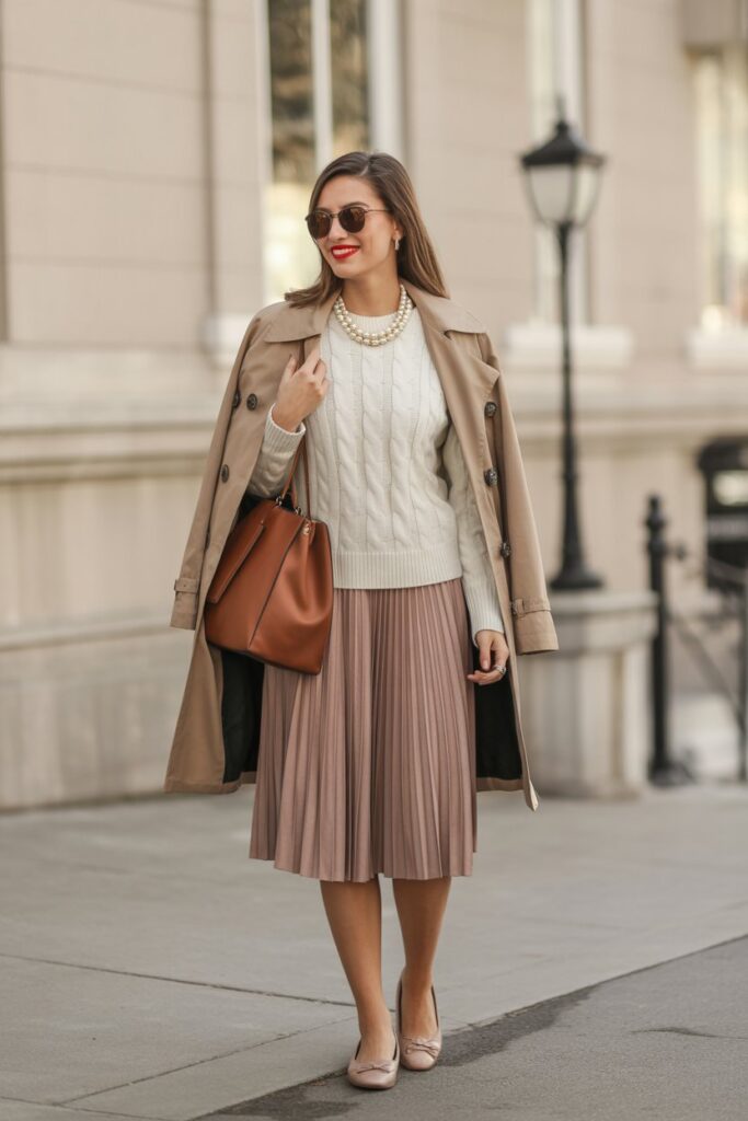 Cable Knit Sweater + Pleated Skirt