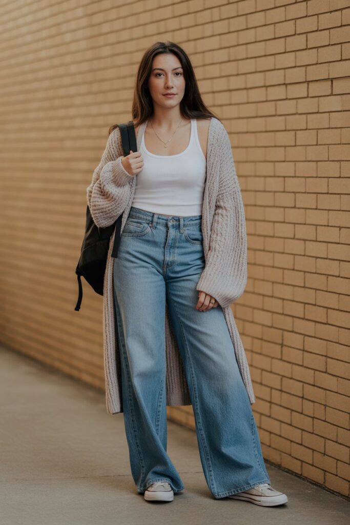 Cardigan + Wide-Leg Jeans