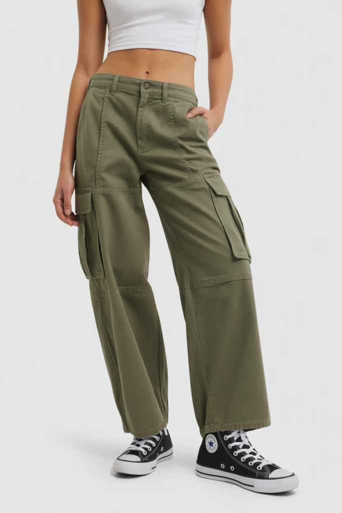 Cargo Pants + Crop Top + Converse