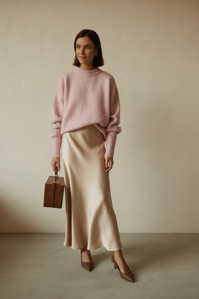 Cashmere Sweater + Silk Skirt