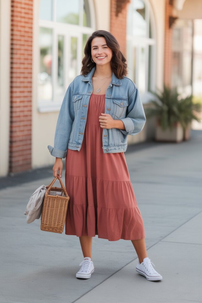 Casual Midi Dress + Denim Jacket