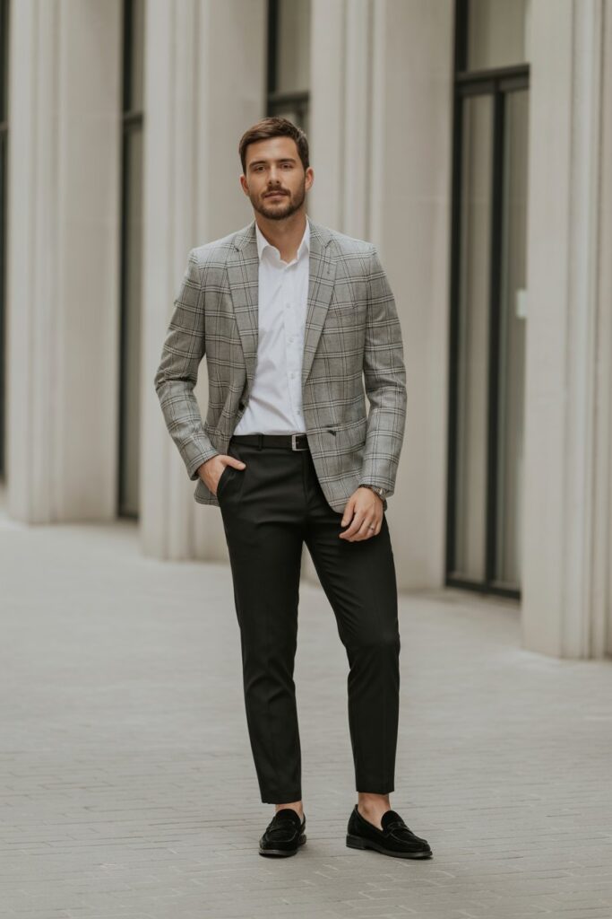 Checked Blazer + Black Pants