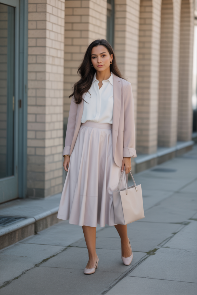Classic White Blouse + Midi Skirt
